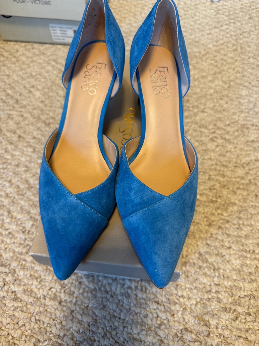 Franco Sarto Blue Suede Pointed D’Orsay Heels